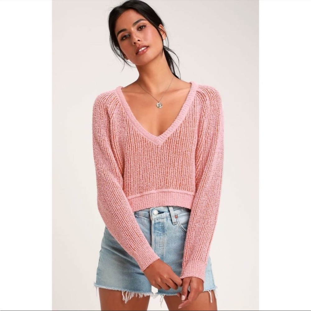 Free People high low cropped pink orange sweater